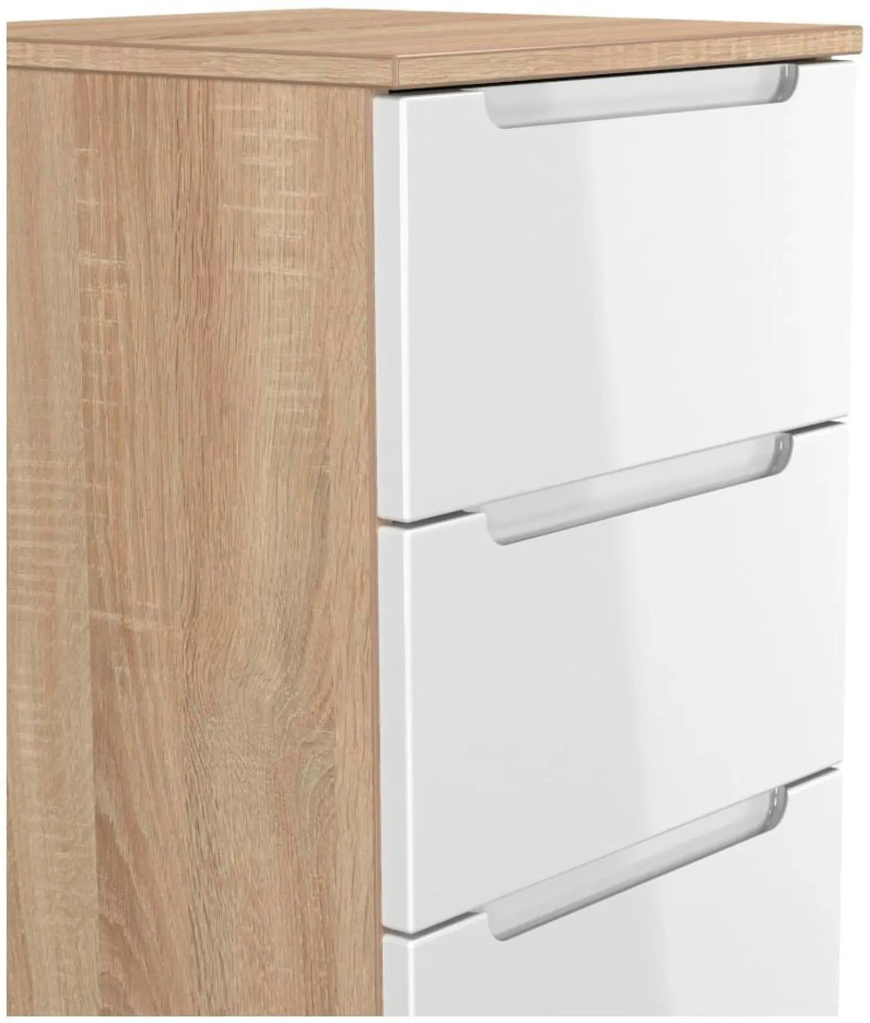 Milan 5 Drawer Narrow Chest - White Gloss, Oak Effect