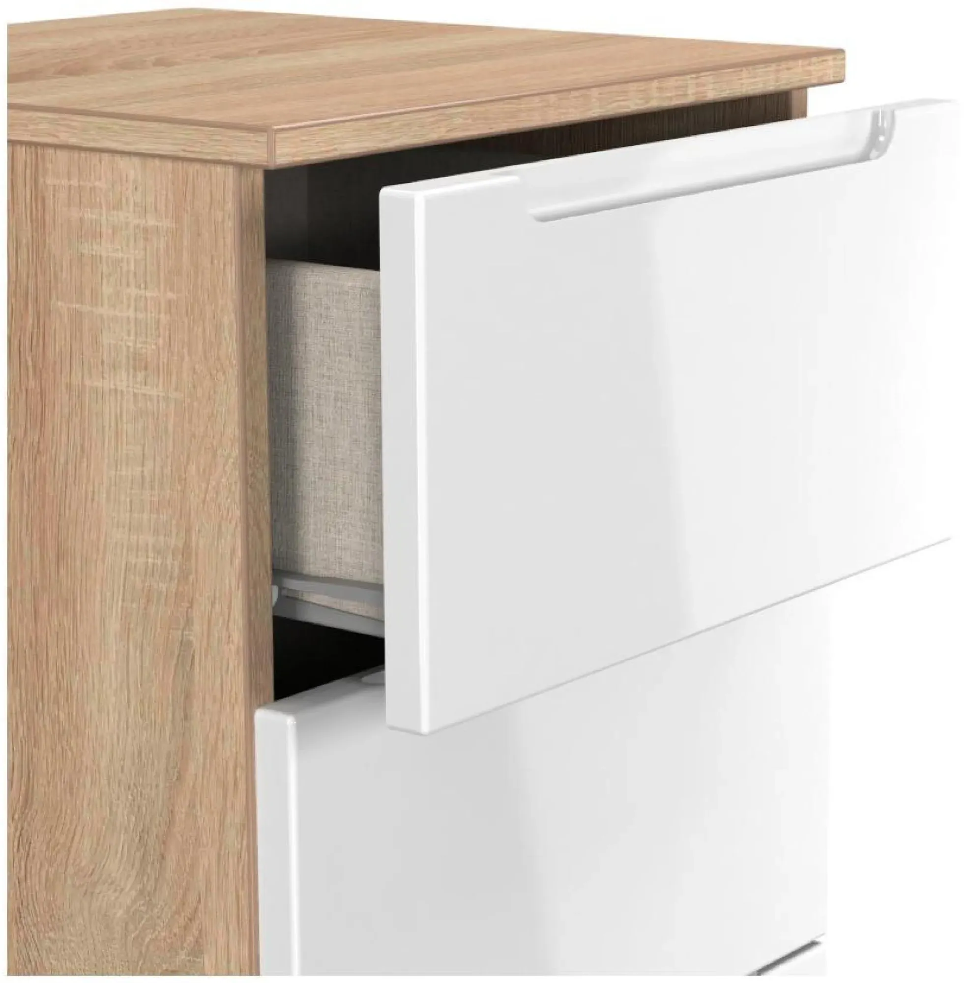 Milan 5 Drawer Narrow Chest - White Gloss, Oak Effect