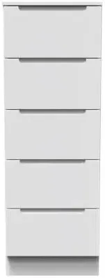 Milan 5 Drawer Narrow Chest - White Gloss, Oak Effect