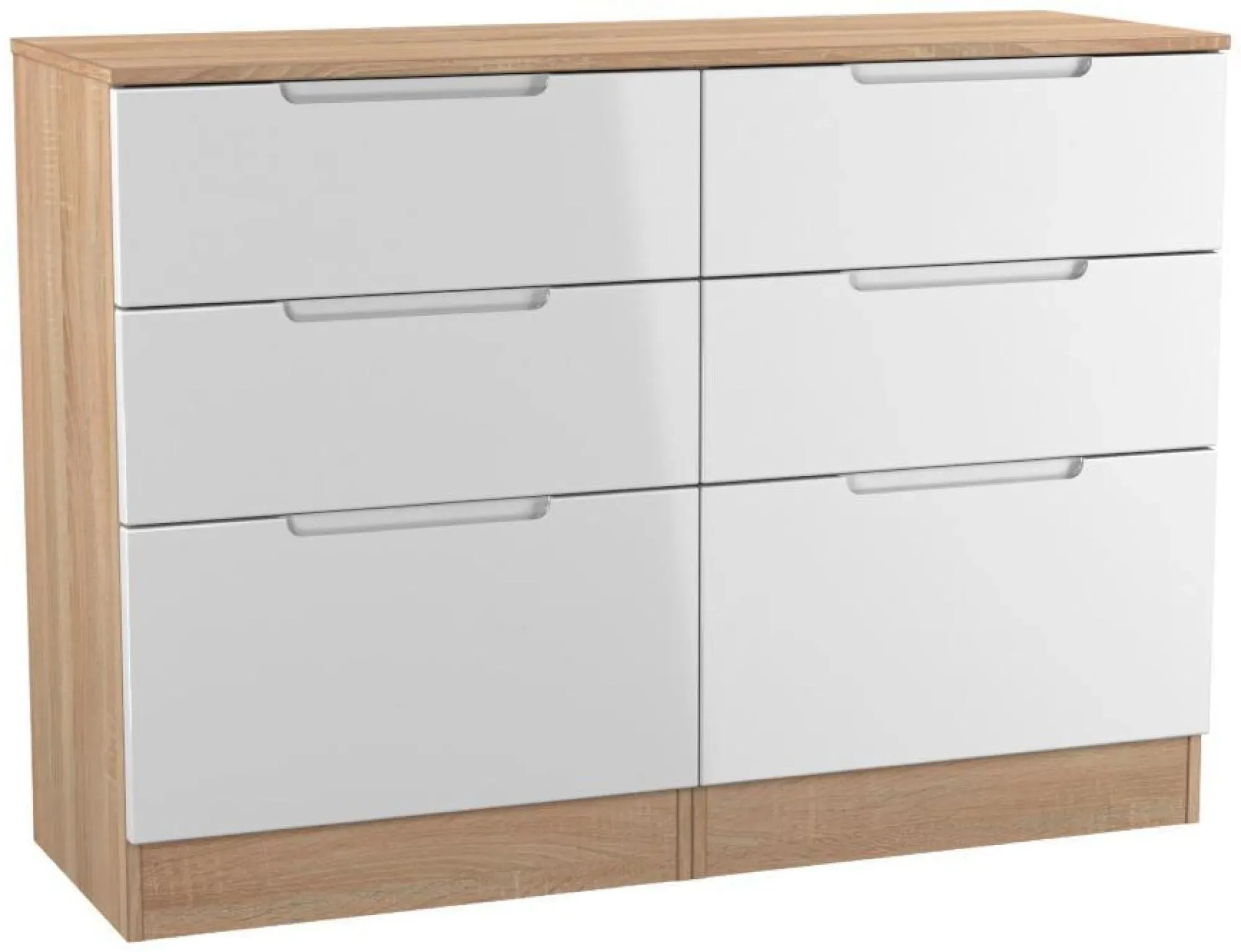Milan 6 Drawer Midi Chest - White Gloss, Oak Effect