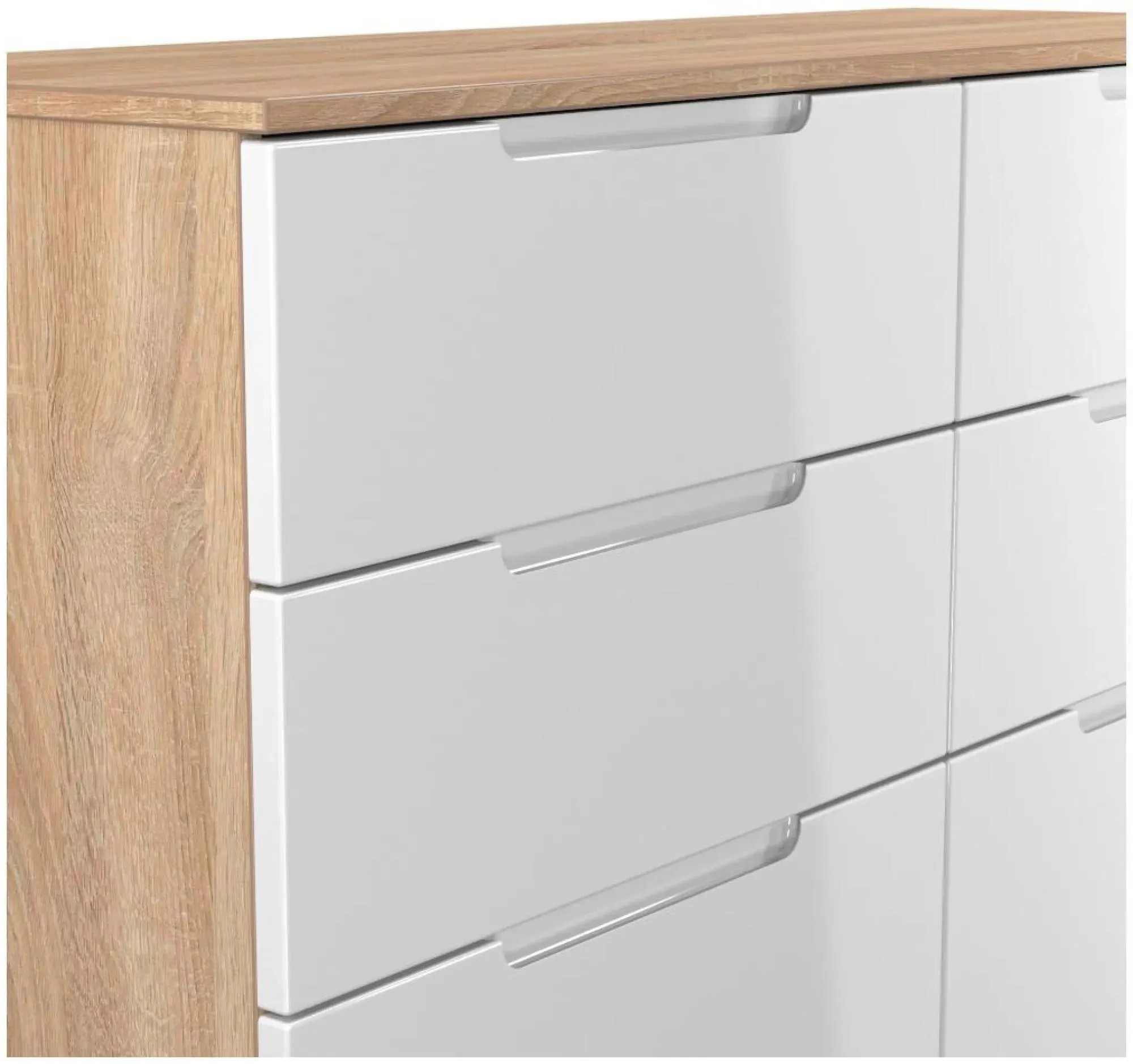 Milan 6 Drawer Midi Chest - White Gloss, Oak Effect