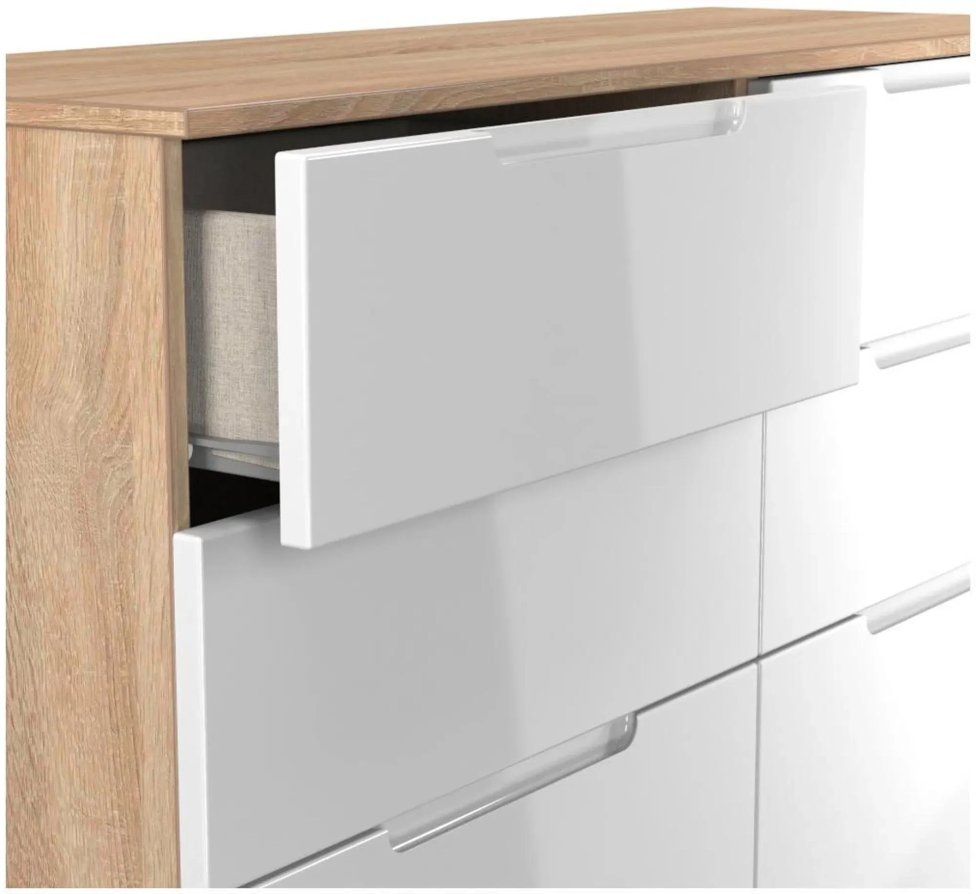 Milan 6 Drawer Midi Chest - White Gloss, Oak Effect