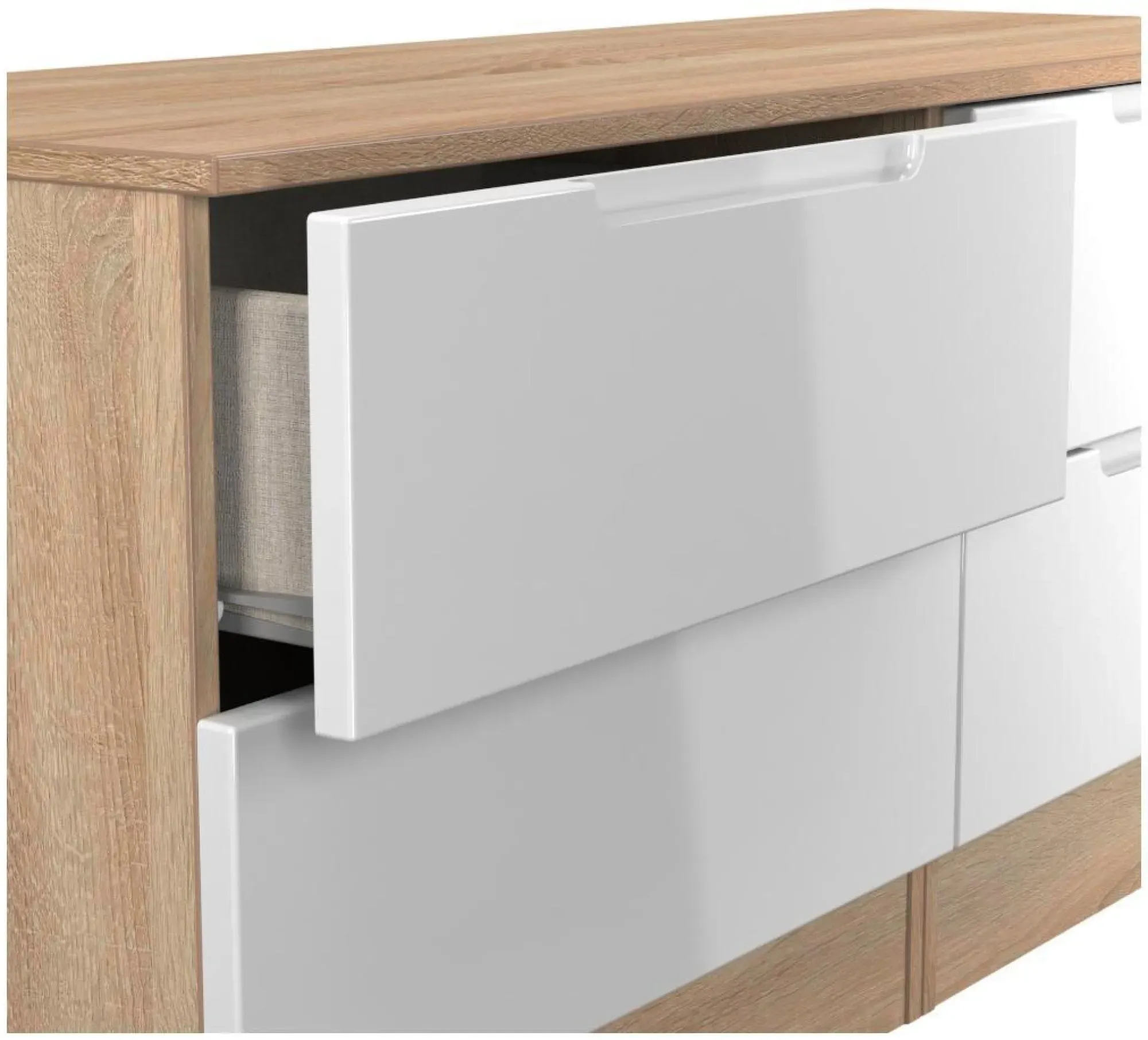 Milan Bed Box - White Gloss, Oak Effect