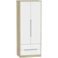 Monaco 2 Door 2 Drawer Tall Wardrobe - White, Oak Effect