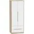 Monaco 2 Door 2 Drawer Tall Wardrobe - White, Oak Effect
