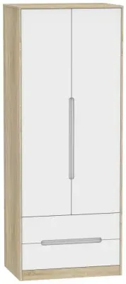 Monaco 2 Door 2 Drawer Tall Wardrobe - White, Oak Effect image
