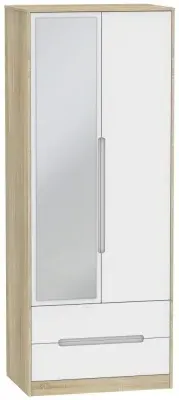 Monaco 2 Door Tall Combi Wardrobe with Mirror - White, Oak