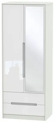Monaco 2 Door Tall Combi Wardrobe with Mirror - White