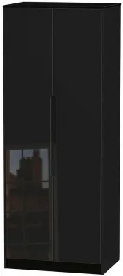 Monaco 2 Door Tall Wardrobe - Black Gloss