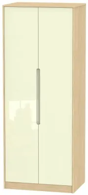 Monaco 2 Door Tall Wardrobe - Cream Gloss, Light Oak