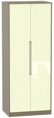 Monaco 2 Door Tall Wardrobe - Cream Gloss, Walnut