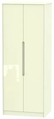 Monaco 2 Door Tall Wardrobe - Cream Gloss