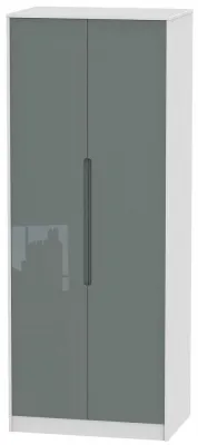 Monaco 2 Door Tall Wardrobe - Grey Gloss, White