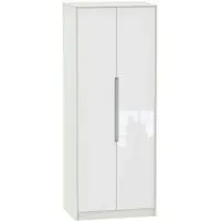 Monaco 2 Door Tall Wardrobe - White Gloss, Cashmere