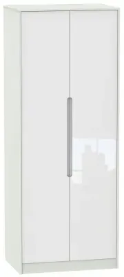 Monaco 2 Door Tall Wardrobe - White Gloss, Cashmere