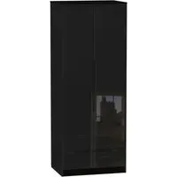 Monaco 2 Door Tall Wardrobe with 2 Drawers - Black