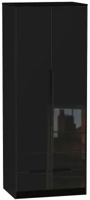 Monaco 2 Door Tall Wardrobe with 2 Drawers - Black