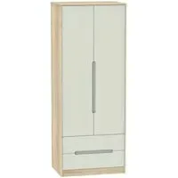 Monaco 2 Door Tall Wardrobe with 2 Drawers - Cashmere, Oak