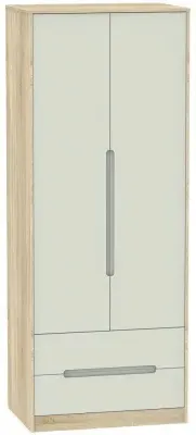 Monaco 2 Door Tall Wardrobe with 2 Drawers - Cashmere, Oak