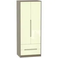 Monaco 2 Door Tall Wardrobe with 2 Drawers - Cream, Walnut