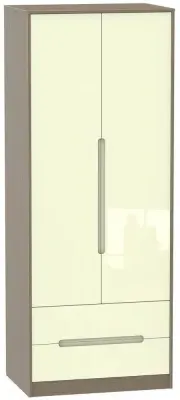 Monaco 2 Door Tall Wardrobe with 2 Drawers - Cream, Walnut