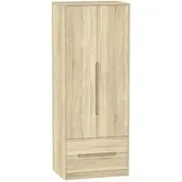 Monaco 2 Door Tall Wardrobe with 2 Drawers - Oak