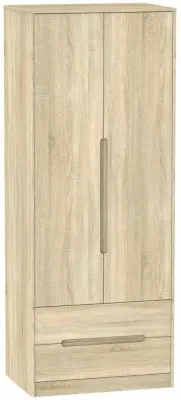 Monaco 2 Door Tall Wardrobe with 2 Drawers - Oak