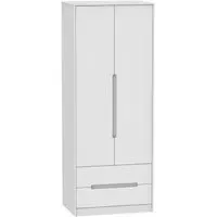 Monaco 2 Door Tall Wardrobe with 2 Drawers - White