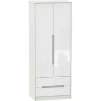 Monaco 2 Door Tall Wardrobe with 2 Drawers - White, Cashmere