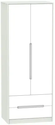 Monaco 2 Door Tall Wardrobe with 2 Drawers - White, Cashmere image