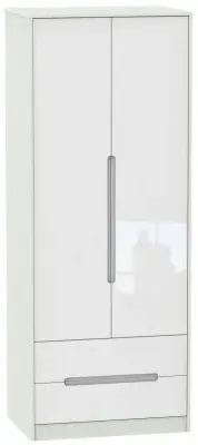 Monaco 2 Door Tall Wardrobe with 2 Drawers - White, Cashmere image