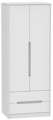 Monaco 2 Door Tall Wardrobe with 2 Drawers - White image