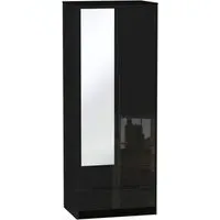 Monaco 2-Door Tall Wardrobe with Mirror - Black