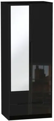 Monaco 2-Door Tall Wardrobe with Mirror - Black