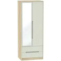 Monaco 2-Door Tall Wardrobe with Mirror - Cashmere, Oak