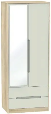 Monaco 2-Door Tall Wardrobe with Mirror - Cashmere, Oak