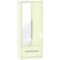 Monaco 2-Door Tall Wardrobe with Mirror - Cream