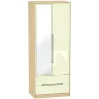 Monaco 2-Door Tall Wardrobe with Mirror - Cream, Oak