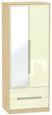 Monaco 2-Door Tall Wardrobe with Mirror - Cream, Oak