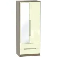 Monaco 2-Door Tall Wardrobe with Mirror - Cream, Walnut
