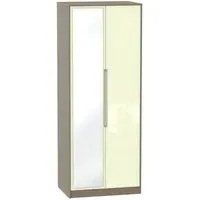 Monaco 2 Door Tall Wardrobe with Mirror - Cream, Walnut