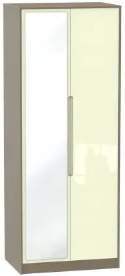 Monaco 2 Door Tall Wardrobe with Mirror - Cream, Walnut