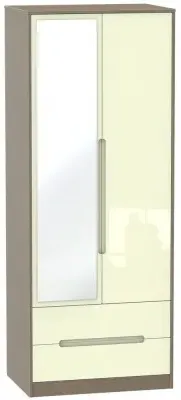 Monaco 2-Door Tall Wardrobe with Mirror - Cream, Walnut