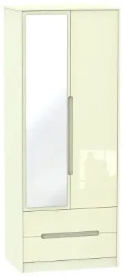 Monaco 2-Door Tall Wardrobe with Mirror - Cream