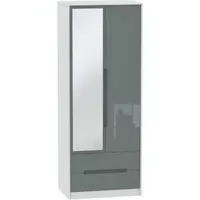 Monaco 2-Door Tall Wardrobe with Mirror - Grey, White