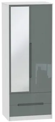 Monaco 2-Door Tall Wardrobe with Mirror - Grey, White