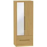 Monaco 2-Door Tall Wardrobe with Mirror - Oak