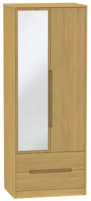 Monaco 2-Door Tall Wardrobe with Mirror - Oak