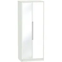 Monaco 2 Door Tall Wardrobe with Mirror - White, Cashmere