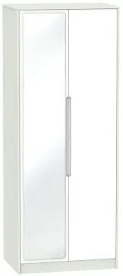 Monaco 2 Door Tall Wardrobe with Mirror - White, Cashmere